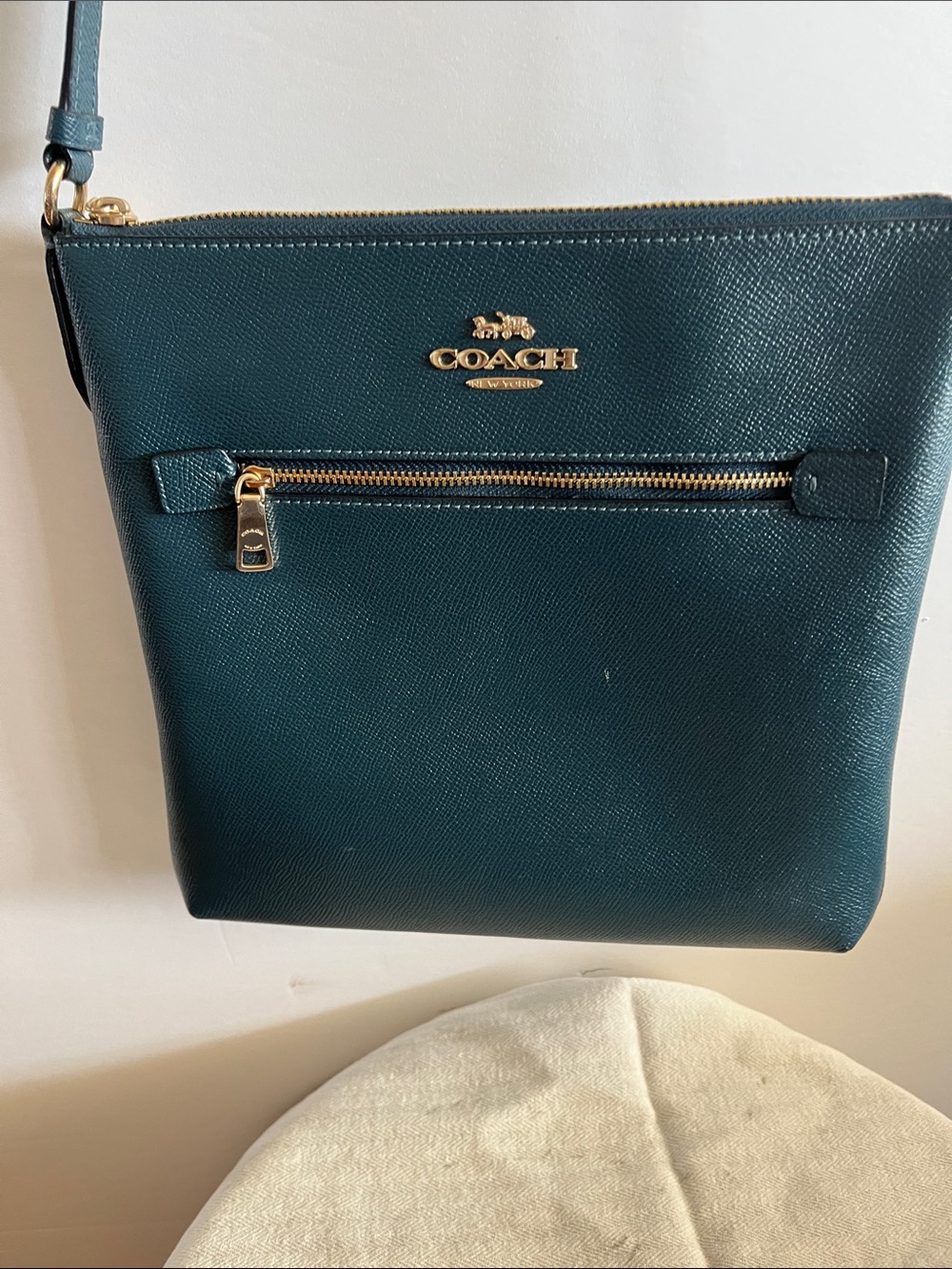 Coach Teal Textured Leather Crossbody with Gold Hardware